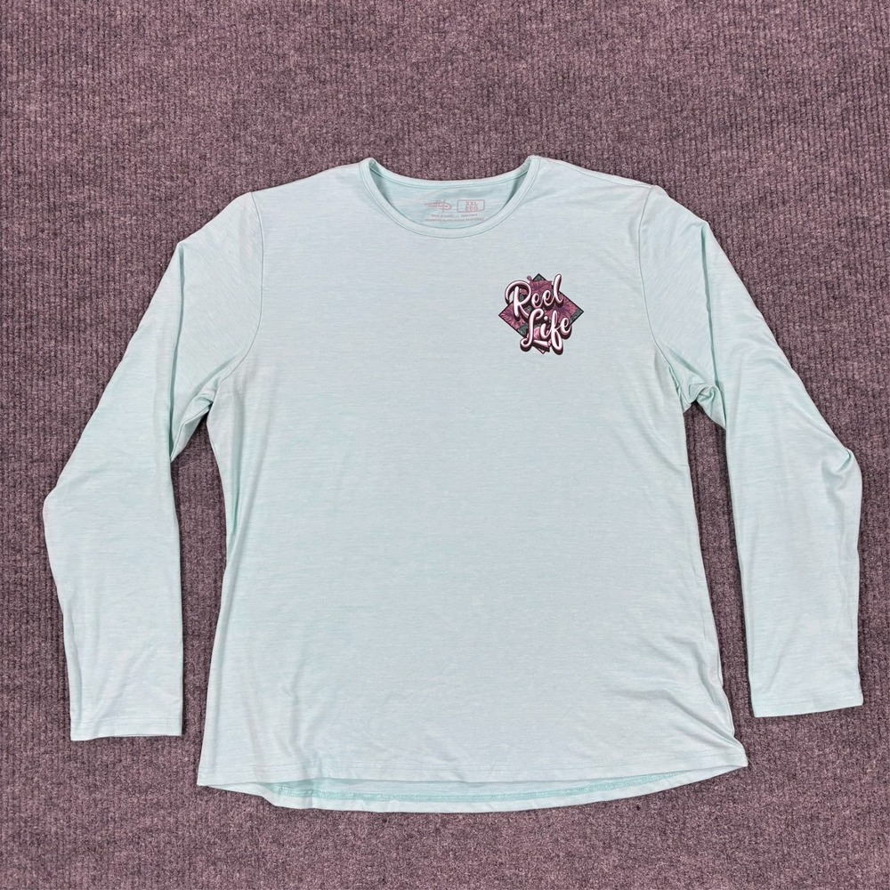 Reel Life Performance Fishing Shirt Mens 2XL Aqua Long Sleeve UV Protection